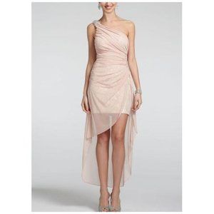 One Shoulder High Low Dress with Beaded Detail, Blush, David's Bridal, Size 16